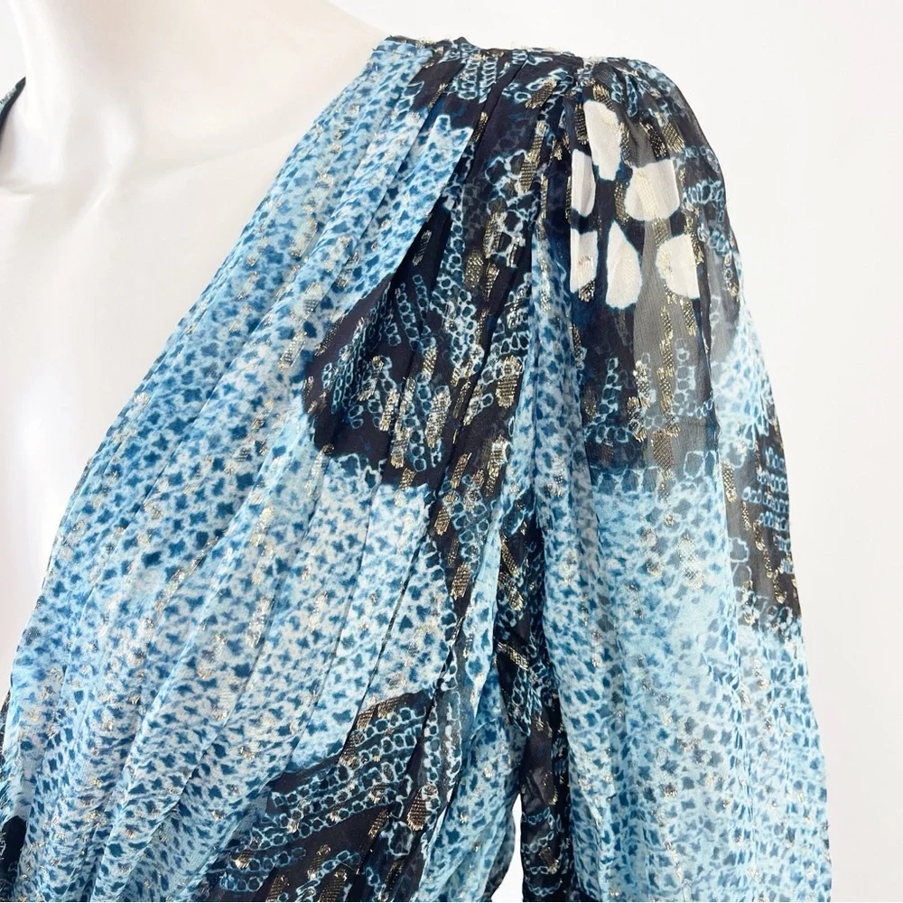 Ulla Johnson NOEMI Dress Size 12 Silk Metallic Mini Shibori Print in Sky Blue - Picture 11 of 16